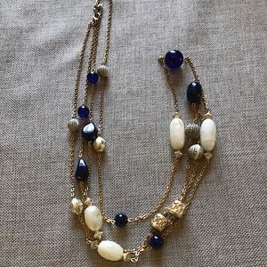 Navy White and Gold Necklace and Earrings Timeless Classic